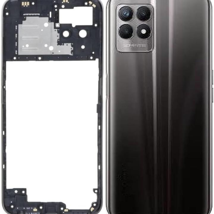 SPAREWARE® Back Panel Back Door Panel Body Cover For Realme 8i -Black (MIDDLE RING BACK PANEL WITH ALL LOGO)