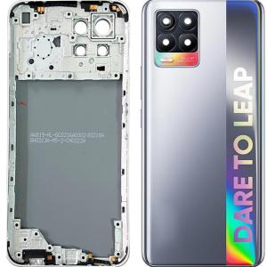 SPAREWARE® Back Panel Back Door Panel Body Cover For Realme 8 4G -Silver (MIDDLE RING BACK PANEL WITH ALL LOGO)