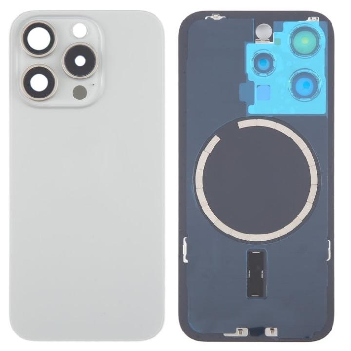 SPAREWARE® Replacement Back panel Back Glass Body Panel For iPhone 15 Pro Max -White (WITH MAGSAFE MAGNET & ALL LOGO)