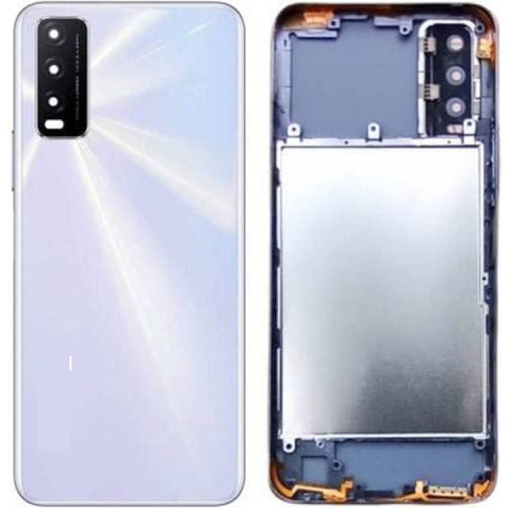 SPAREWARE® Back Door Panel Body Back Panel For Vivo Y12S -White (MIDLE RING BACK PANEL BUTTON LENS WITH ALL LOGO)