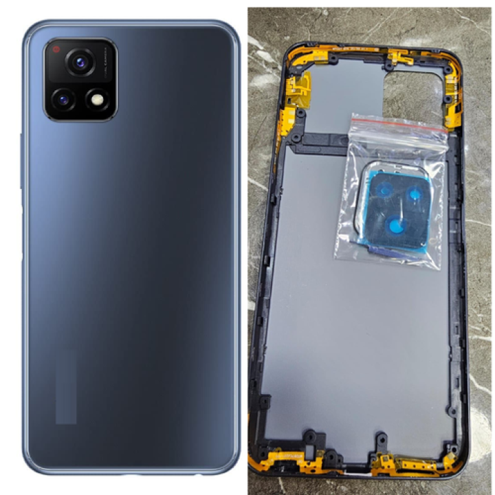 SPAREWARE® Back Door Panel Body Back Panel For Vivo Y72 5G -Black (MIDLE RING PANEL CAMERA LENS BUTTON WITH ALL LOGO)