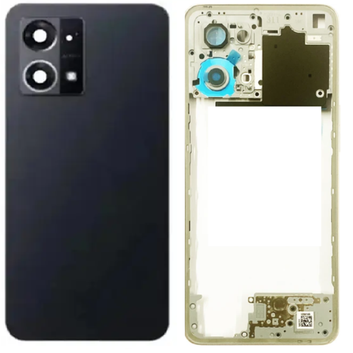 SPAREWARE® Back Panel Back Door Panel Body Cover For Oppo F21S Pro 4G -Black(MIDDLE RING + BACK PANEL ALL LOGO)