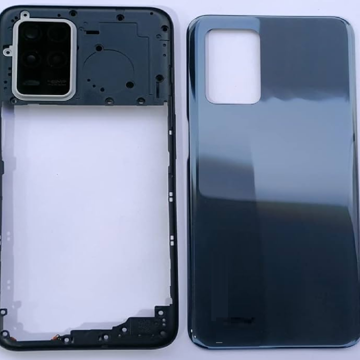 SPAREWARE® Back Panel Back Door Panel Body Cover For Realme 8 5G -Black (MIDDLE RING BACK PANEL WITH ALL LOGO)