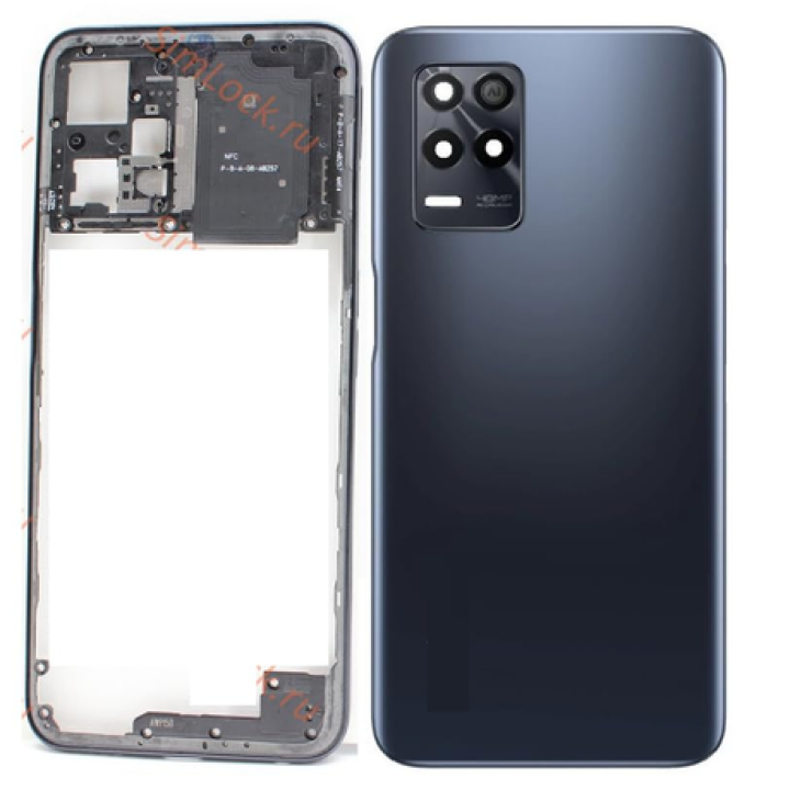 SPAREWARE® Back Panel Back Door Panel Body Cover For Realme 9 5G -Black (MIDDLE RING BACK PANEL WITH ALL LOGO)