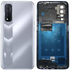 SPAREWARE® Back Panel Back Door Panel Body Cover For Realme Narzo 30 4G -Silver (MIDDLE RING + BACK PANEL WITH ALL LOGO)