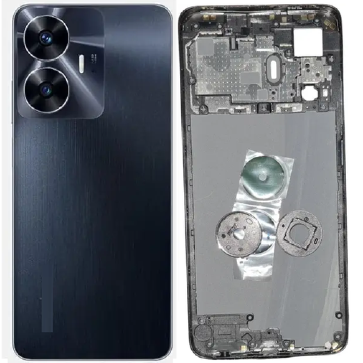 SPAREWARE® Back Panel Back Door Panel Body Cover For Realme C55 -Black (MIDDLE RING + BACK PANEL WITH ALL LOGO)