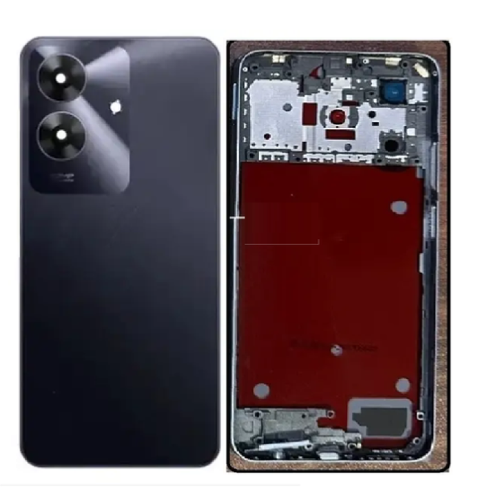 SPAREWARE® Back Panel Back Door Panel Body Cover For Realme C61 -Black (MIDDLE RING + BACK PANEL WITH ALL LOGO)