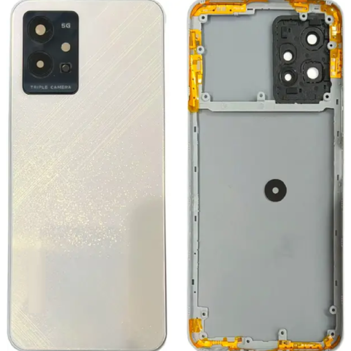 SPAREWARE® Back Door Panel Body Back Panel For Vivo T1 5G -White (MIDLE RING BODY BACK PANEL CAMERA LENS BUTTON OR WITH ALL LOGO)